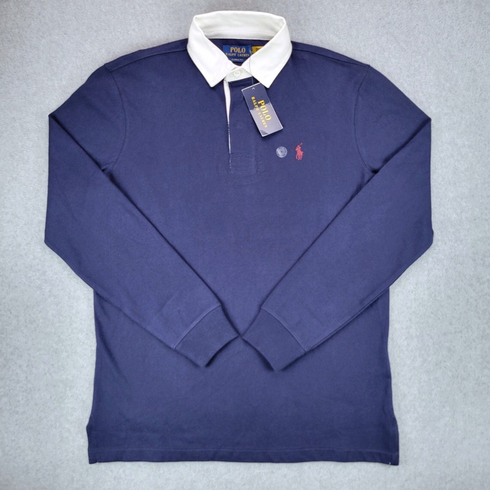 Polo Ralph Lauren Iconic Rugby Shirt Mens S Navy Blue Classic Fit Long Sleeve